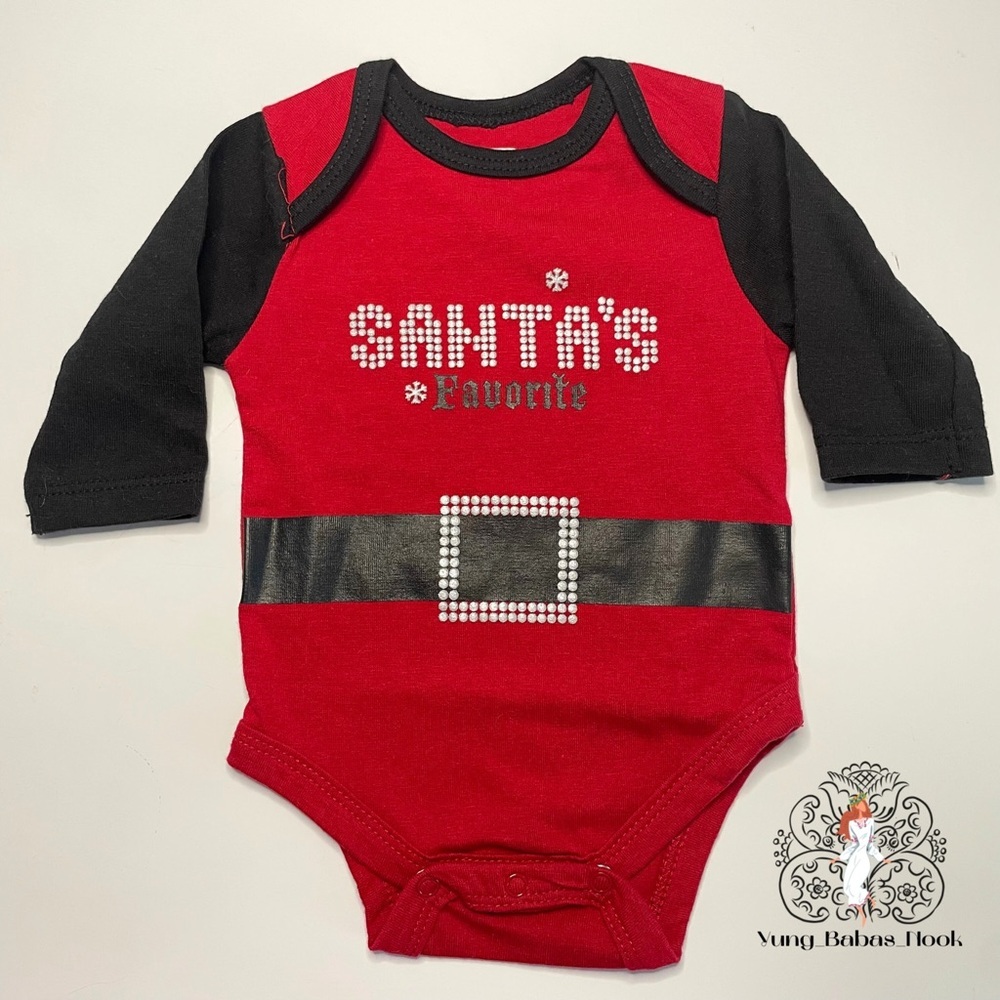 Baby Glam Newborn Santa’s Favorite NB Red and Black Long Sleeve Snaps PRELOVED